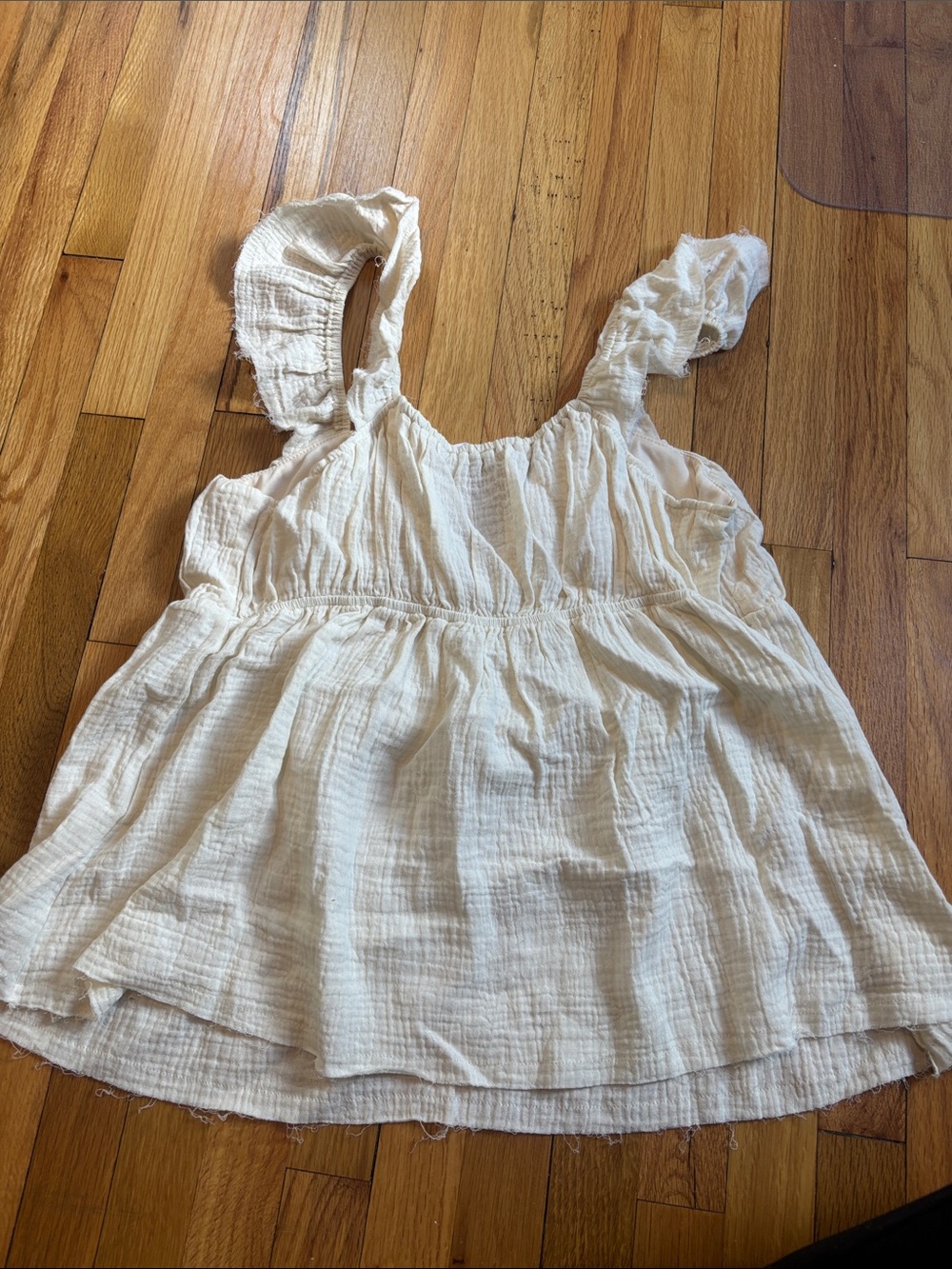 Light Cream Ruffle Strap Cotton-Crinkle Camisole - Picture 2 of 2